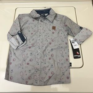 American Hawk Boys Gray Sports Theme Button Up Shirt size 4T NWT